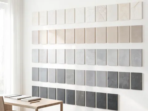 Quartz sample wall in Hanstone studio