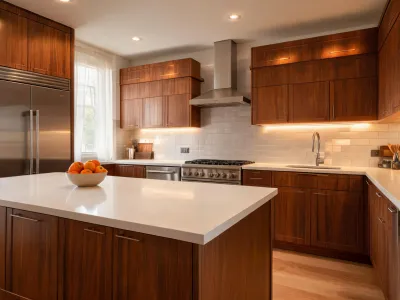 Custom residential kitchen with Hanstone quartz island