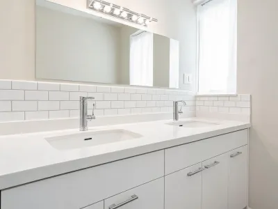 Multifamily bathroom vanity with quartz top