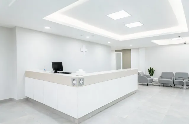 Healthcare reception desk quartz surface