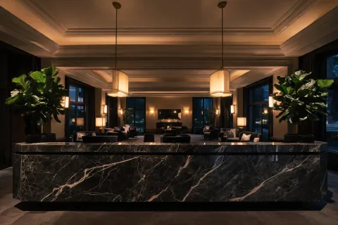 Hotel reception desk in quartz