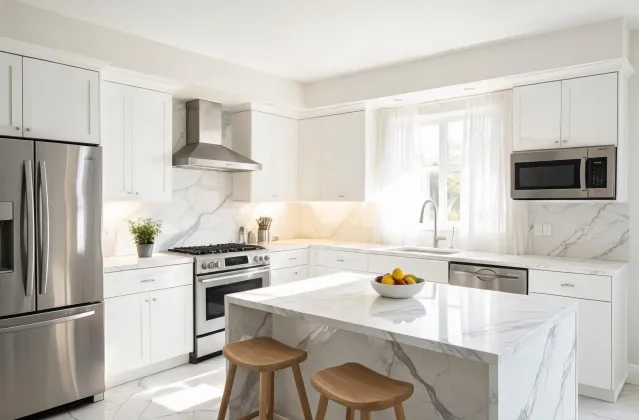Kitchen after Hanstone Montauk quartz install